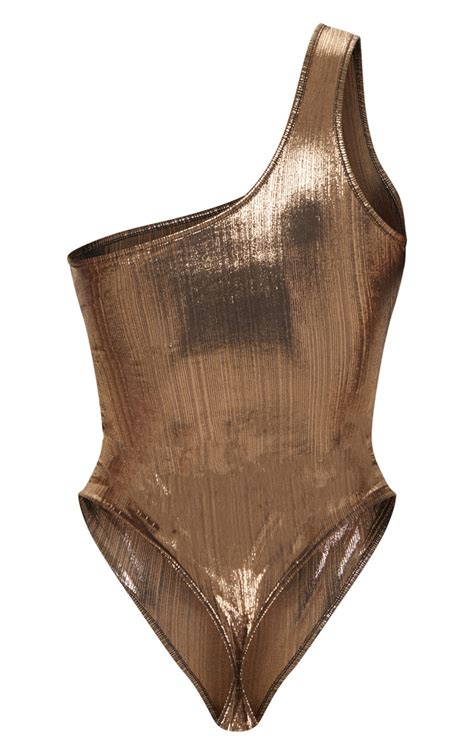 one shoulder metallic bodysuit